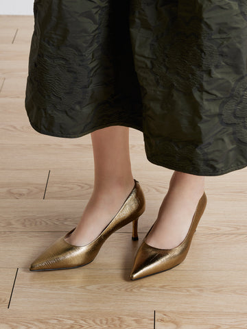 PAZZION, Marcie Metallic Pointed Toe Heels, Bronze